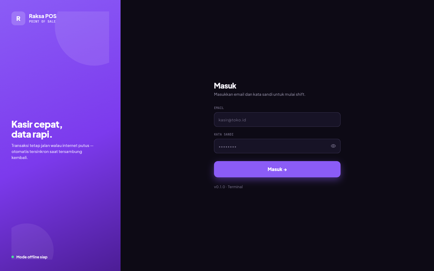 Tampilan login ASABOS POS